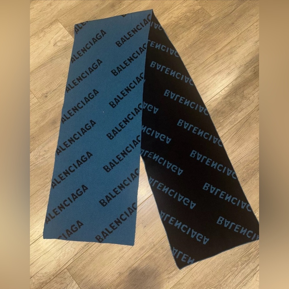 Blue /Black Reversible All Over Logo Wool
Scarf/Wrap
